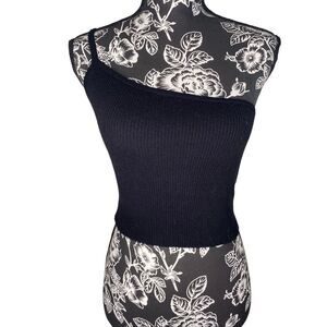 Kendall Kylie Black One Shoulder Ribbed Crop Top Stretch Fitted Y2K S Beach Sexy